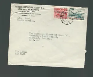 A-1263**PERU 1951 COMMERCIAL AIR MAIL COVER**LIMA TO RICHMOND, INDIANA - Picture 1 of 2