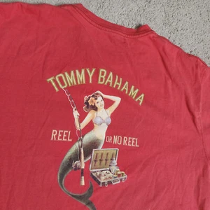 Tommy Bahama L T-Shirt Red Reel or No Reel Fishing Mermaid Graphic Tee Mens - Picture 1 of 9