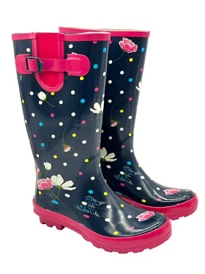 Botas de Lluvia Serra Para Mujer Talla 9 Altas Azul Marino y Rosa Floral Mariposas Lunares Foto 1 de 4