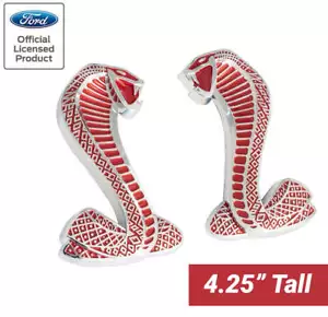 2007-2014 Shelby GT500 4.25" Cobra Snake Fender Side Emblems Red & Chrome Pair - Foto 1 di 4