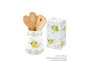Porta Utensili in porcellana con utensili in legno Collezione FLEURS ET CITRONS - Foto 1 di 4