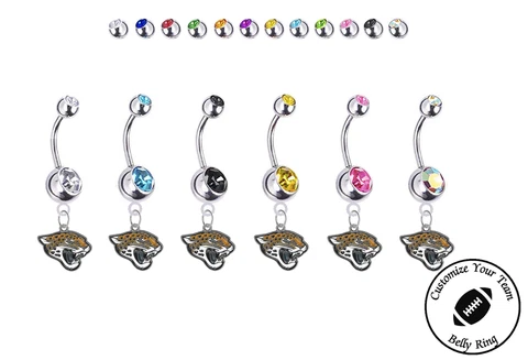 Jacksonville Jaguars Silver Belly Button Navel Ring - Customize Gem Color - NEW Cover