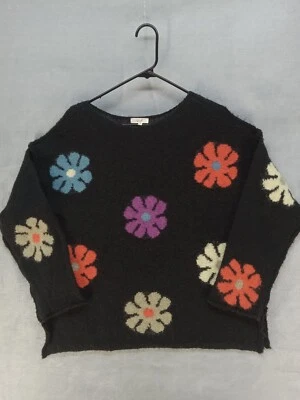 Easel Women's Black Multicolor Flower Long Sleeve Lightweight Sweater Size Small - Image 1 of 4