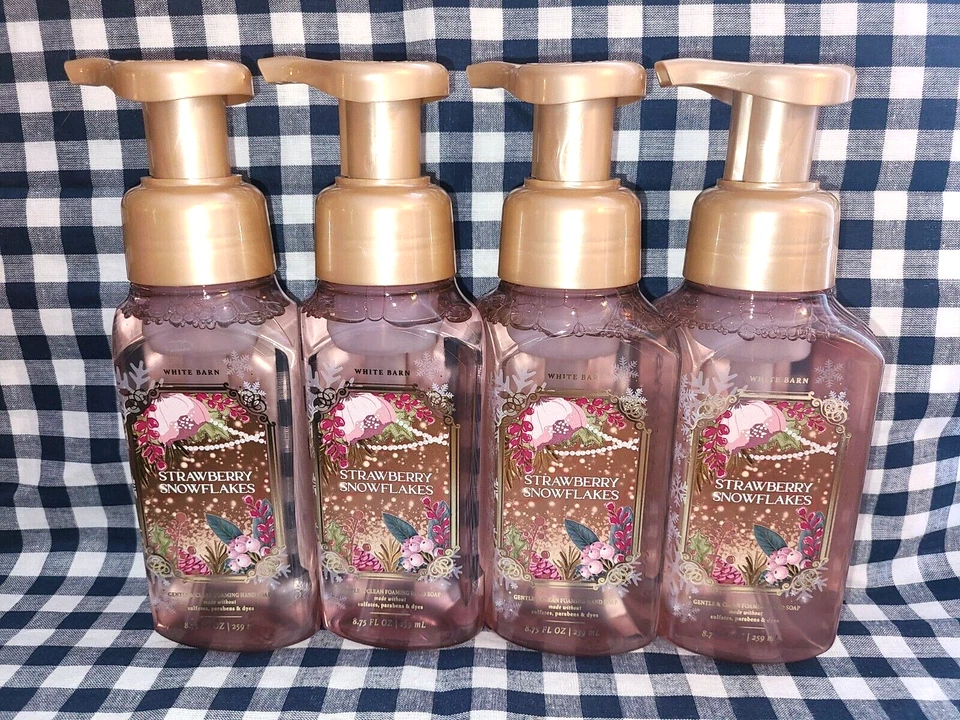 ALL NEW 4-Pack STRAWBERRY SNOWFLAKES Foaming Hand Soap 8.75 oz Bath & Body Works - Image 1 of 1