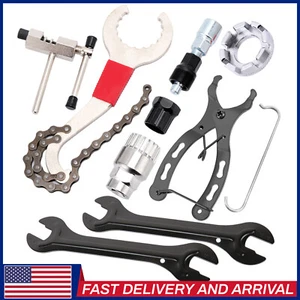 9Pcs Bike Repair Tool Kit Crank Chain Cutter Extractor Bracket Freewheel Puller - Picture 1 of 9
