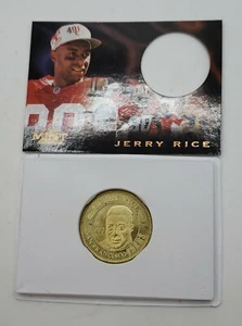 RARE 1996 PINNACLE MINT JERRY RICE Brass COIN & CARD #16 SAN FRANCISCO HOF - Picture 1 of 7