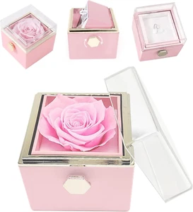 Rose Ring Box,Proposal Ring Box Rotates 360 Degrees. Square Velvet Jewelry Box f - Picture 1 of 6