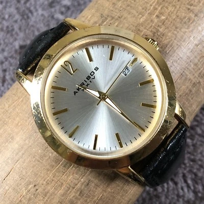 Akribos XXIV Women AK1032BK Date Classic Black Leather 39mm Quartz Watch 7" - Image 1 of 4