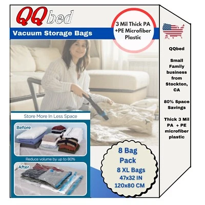QQBED 8 PIECES Jumbo XL Space Saver Storage Vacuum Organizer Bag 47"X32" Fast Ship