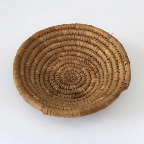 Moroccan Round Coiled Bread Basket Natural Doum Vintage 10.5 inch Cover