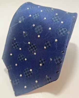 Men's 100% Silk Neck Tie Blue w/ Embroidered Houndstooth Polka Dot Pattern - Image 1 of 4