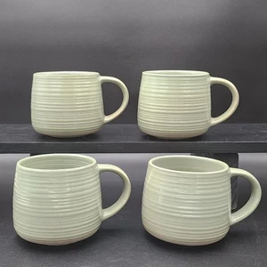 Set 4 Better Homes & Gardens ABBOTT gerippt gesprenkeltes Steinzeug Becher Salbei 18 Unzen - Bild 1 von 14