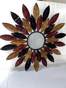 SUNBURST WALL MIRROR – Handcrafted Metal & Resin, Bohemian Rustic Décor - Picture 1 of 6