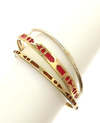 Nuevo Brazalete Brazalete Suzani Esmaltado Marca Lucky, Juego de 3 en Rojo/Marrón Foto 1 de 4