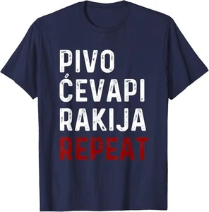 Pivo Cevapi Rakija Repeat - Lustiges Balkan Essen & Trinken T-Shirt Hoodie - Bild 1 von 7