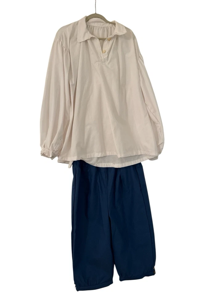 Disfraz Colonial Histórico Para Hombre Años 1700 Hecho a Mano Camisa Blanca y Pantalones Azules Foto 1 de 4