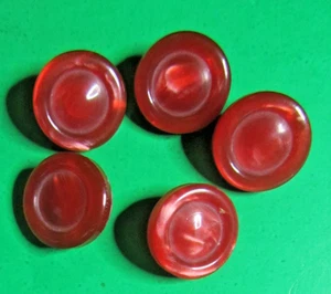 (5) BOTONES VÁSTAGO METAL PLÁSTICO TEMPRANO ROJO JASPEADO 5/8" VINTAGE-S581 - Imagen 1 de 2