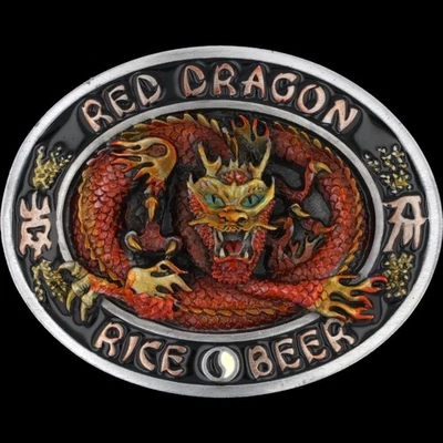 Nueva hebilla de cinturón vintage de cerveza de arroz dragón chino rojo elaboración asiática Foto 1 de 2