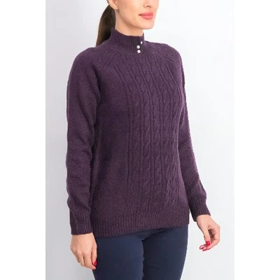 Suéter Karen Scott Tejido con Cable Cuello Simulado Para Mujer 2X Berenjena Púrpura Grueso Cuadrado Foto 1 de 4