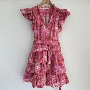Ulla Johnson Lulua Dress Womens 4 Pink Floral Ruffle Tiered Boho Poplin Cotton - Picture 1 of 12
