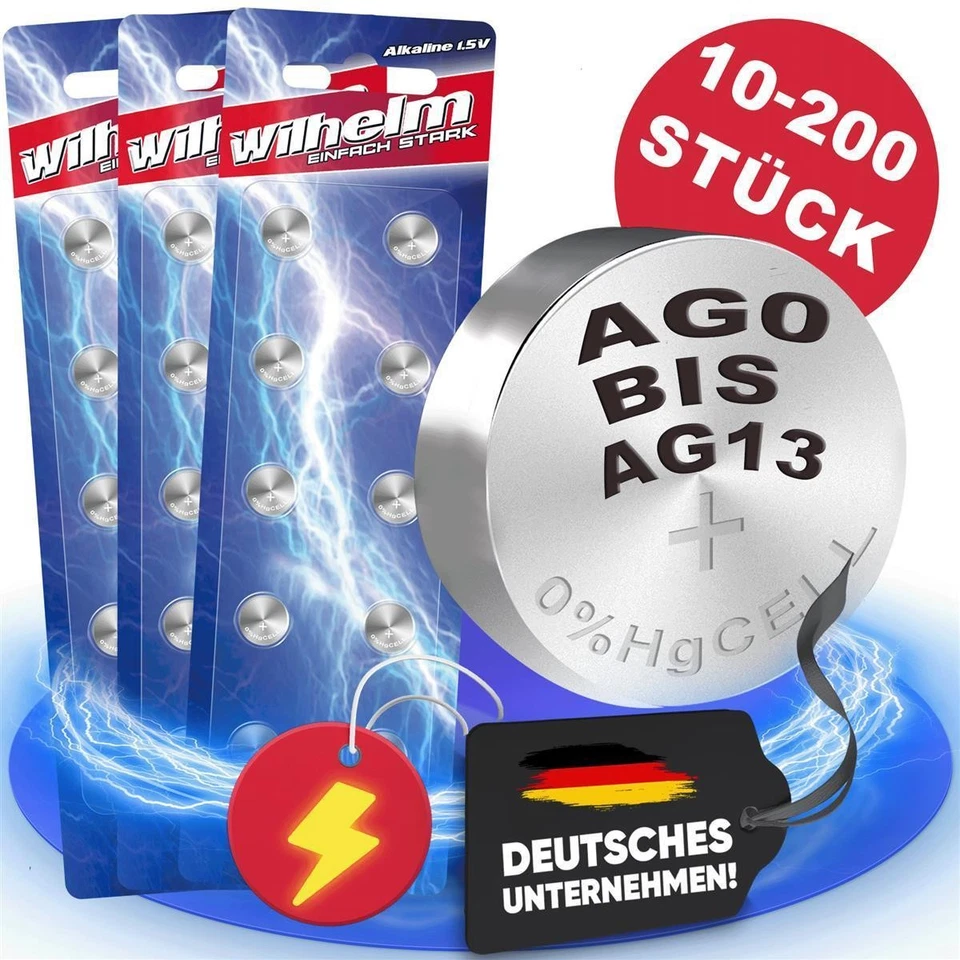 Wilhelm Knopfzelle-n Batterie AG 1 2 3 4 5 6 7 8 9 10 11 12 13 Alkaline Uhr - Bild 1 von 1