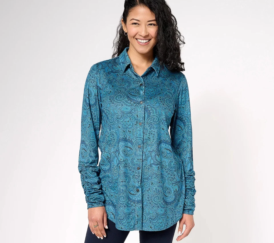 #1787 Susan Graver Reg Printed Faux Suede Knit Long-Sleeve Shirt Size L - Image 1 of 1