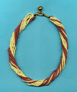 Pale Yellow and Dusty Rose glass seed bead twisted necklace - Picture 1 of 3