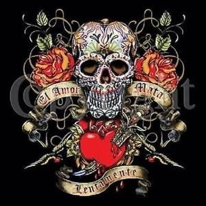 Camisa con botones Skull El Amor Mata Love Kills tatuaje Dickies trabajo garaje - Imagen 1 de 5