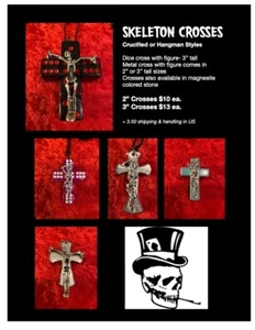 Skeleton Crosses Necklaces Occult Voodoo Silver Metal finish Hangman or Martyr - Picture 1 of 9