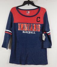 NWT New Era Navy/Red Heather Cleveland Indians 3/4 Sleeve Boat Neck Top, Sz. L