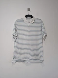 adidas Golf Polo Shirt Mens Large White Blue Striped Short Sleeve Top - Picture 1 of 7