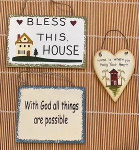 3 letreros de madera con Dios todas las cosas son posibles bendice esta casa - Imagen 1 de 1