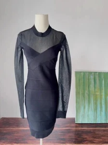 NWOT Herve Leger Black Mesh Long Sleeve Mini Dress - Picture 1 of 4