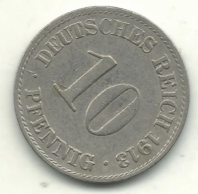 MONEDA DE 10 PENIQUES ALEMANA ALEMANIA VINTAGE ALTA CALIDAD XF 1913 - MAYO516 Foto 1 de 2