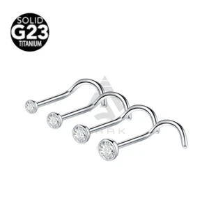 Nose Stud G23 Titanium Silver Clear Gem 1.5mm 2mm 2.5 3mm Hook Curve Bend 18G - Picture 1 of 5