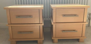 2 x Next Bedside Tables/Cabinets/Drawers with drawers beech/chrome - Picture 1 of 3