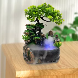 Indoor Water Fountain LED Light Tabletop Resin Rockery Fengshui Waterfall Decor - Picture 1 of 12