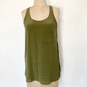 Sportsgirl 100% Silk Army Green Tank Top Size 6 Sleeveless Tunic Relaxed As New - Picture 1 of 10