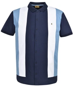 GABICCI VINTAGE NAVY & BLUE PULP BUTTON THRU POLO SHIRT X-LARGE XL V40GX14 MOD - Picture 1 of 3