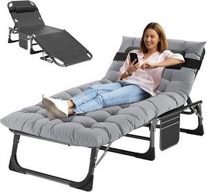 NAIZEA Folding Cot Adjustable 5-Position Folding Lounge Chair Sleeping Cot Bed - Picture 1 of 13