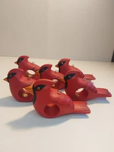 Vintage Red Cardinal Bird Napkin Rings? Ornament Painted Christmas Set Of 6 - Picture 1 of 12