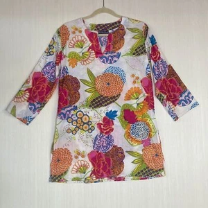 Kikisol Women's Shirt Sz S Floral Tropical Cotton Tunic 3/4 Sleeves Boho Blouse - Picture 1 of 8
