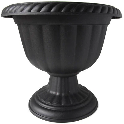 Set of 2 - 12" BLACK PLASTIC SPARTA URNS PLANTERS pots URN pedestal - Image 1 of 4