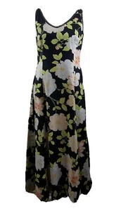Garnet Hill Womens 6 Maxi Long Dress Black Floral Small Cotton Wedding Event - Picture 1 of 11