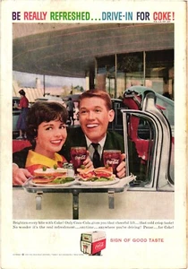 Coca Cola Print Ad DRIVE-IN FOR COKE Vintage Restaurant Food Vintage c1959 - Picture 1 of 1