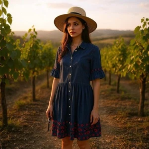Kate Spade Broome Street abito camicia denim fiori ricamati western preppy 8 - Foto 1 di 18