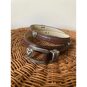 Brighton Leather Silver Tone Heart 90s Western Belt Women’s XL - Picture 1 of 7