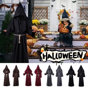 Hombres Mujeres Halloween Capa con Capucha Medieval Monje Sacerdote Bata Juegos con disfraces Fiesta Disfraz - Imagen 1 de 26