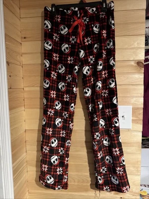 Nightmare Before Christmas Pajama Pants Medium Red Plaid Jack Skelli W Santa Hat - Image 1 of 3