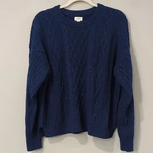 J Crew Donegal Cable Crewneck Sweater Navy Speckled size XL BJ858 Fisherman - Picture 1 of 9